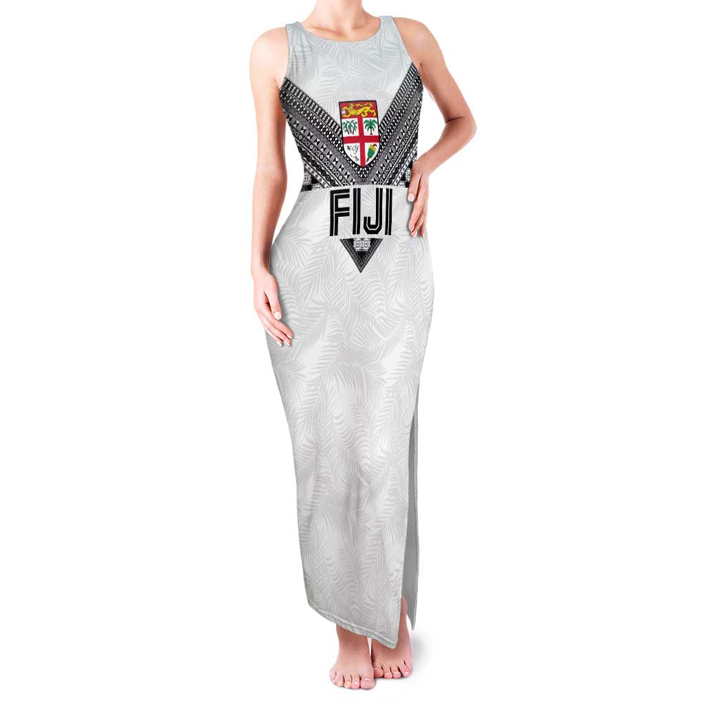 Custom Rugby Fiji Family Matching Tank Maxi Dress and Hawaiian Shirt Fijian Masi Tribal Sporty Style White Color - Polynesian Pride