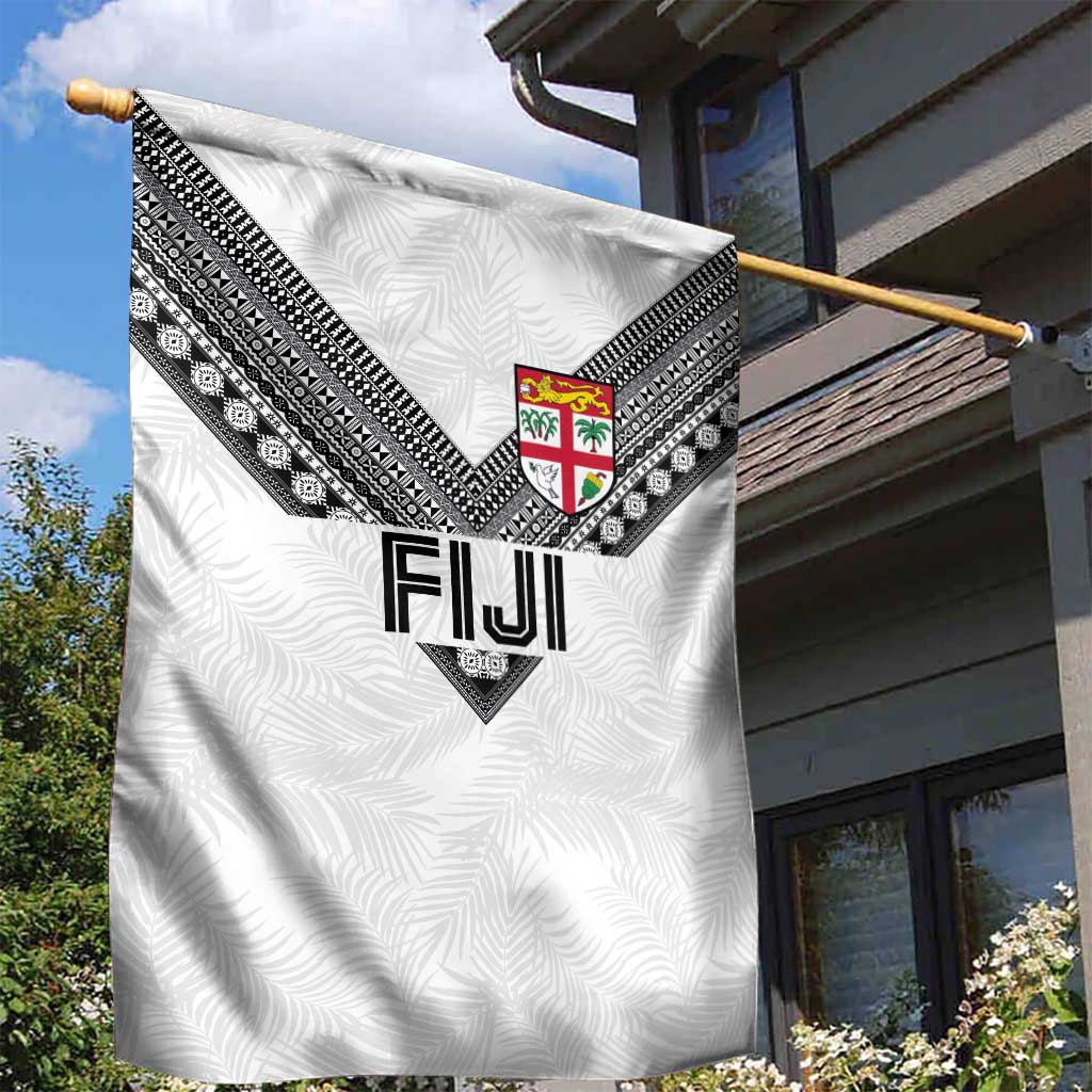 Rugby Fiji Garden Flag Fijian Masi Tribal Sporty Style White Color - Polynesian Pride