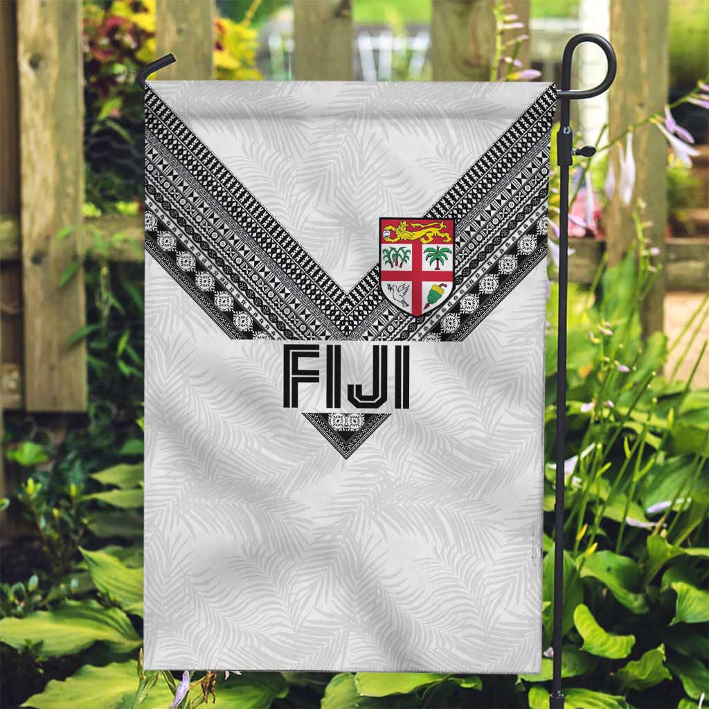 Rugby Fiji Garden Flag Fijian Masi Tribal Sporty Style White Color - Polynesian Pride