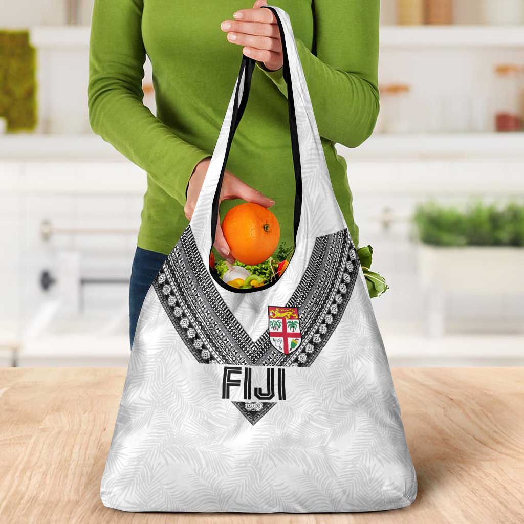 Rugby Fiji Grocery Bag Fijian Masi Tribal Sporty Style White Color - Polynesian Pride