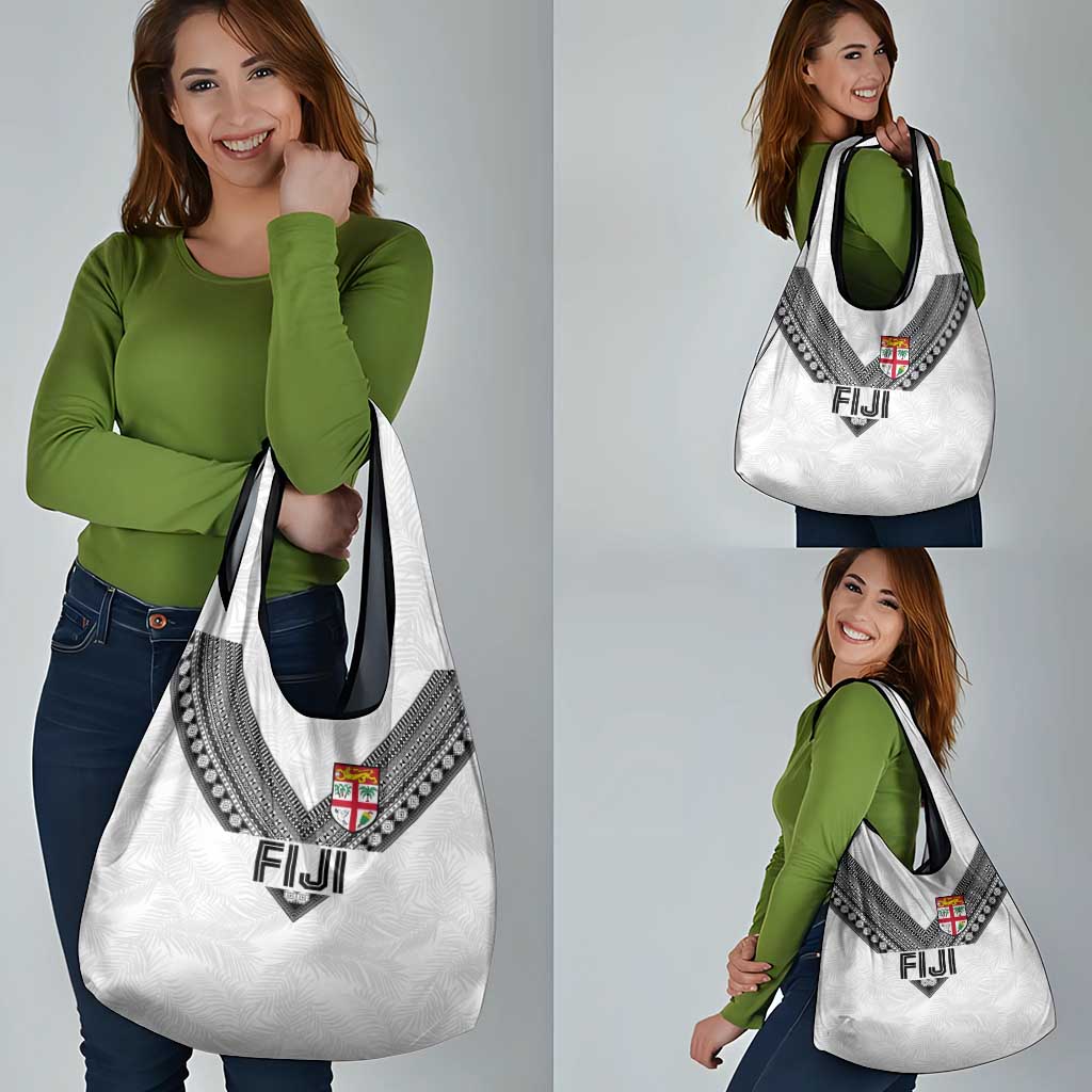Rugby Fiji Grocery Bag Fijian Masi Tribal Sporty Style White Color - Polynesian Pride