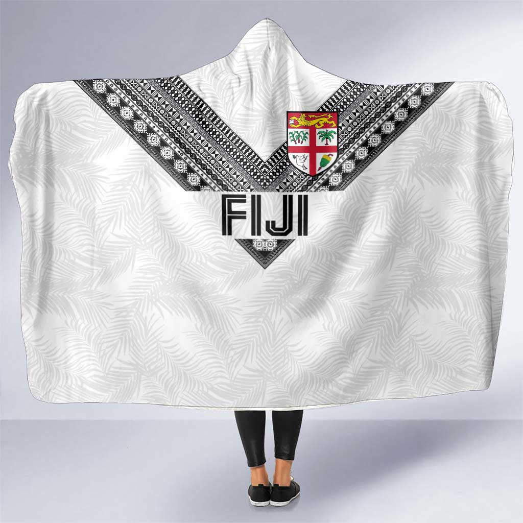Rugby Fiji Hooded Blanket Fijian Masi Tribal Sporty Style White Color - Polynesian Pride