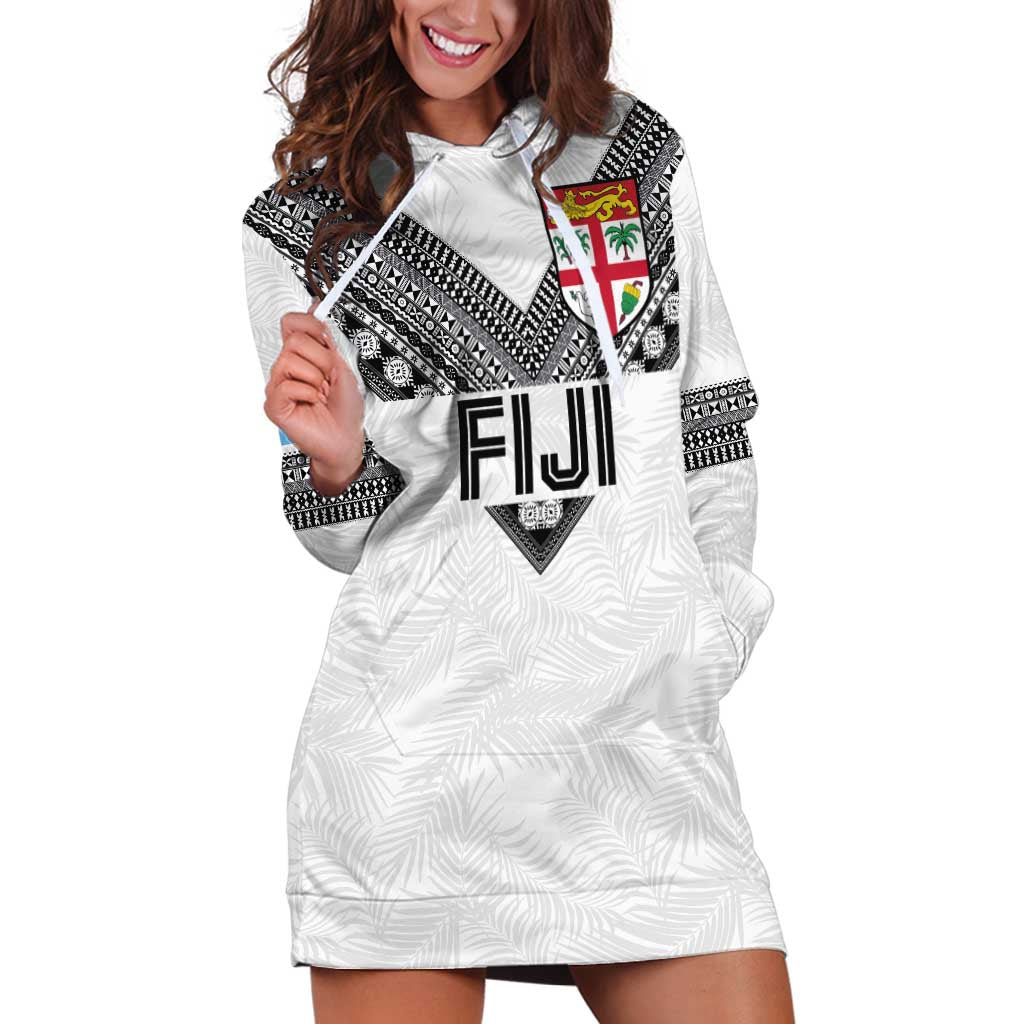 Custom Rugby Fiji Hoodie Dress Fijian Masi Tribal Sporty Style White Color - Polynesian Pride