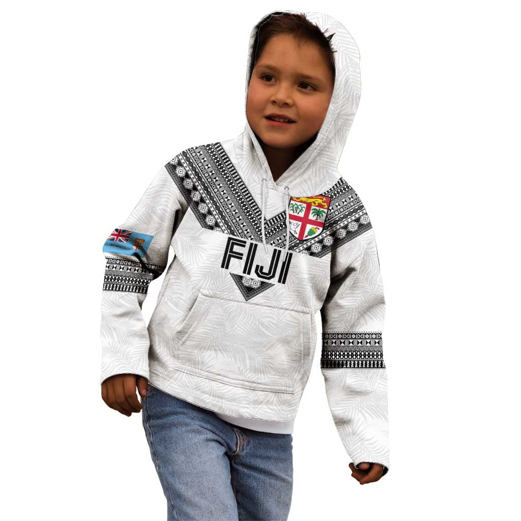 Custom Rugby Fiji Kid Hoodie Fijian Masi Tribal Sporty Style White Color - Polynesian Pride
