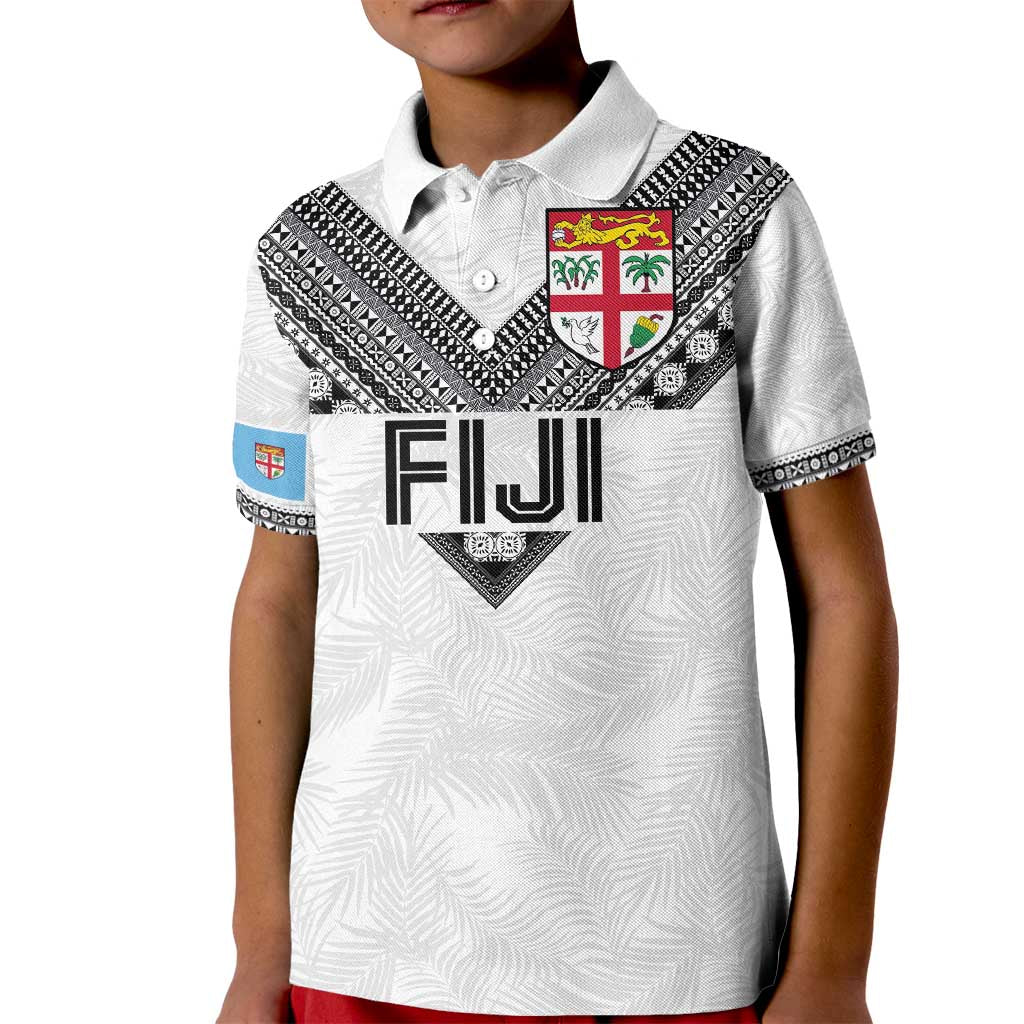 Custom Rugby Fiji Kid Polo Shirt Fijian Masi Tribal Sporty Style White Color - Polynesian Pride