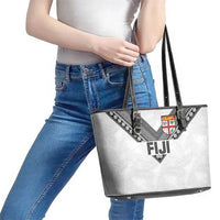 Rugby Fiji Leather Tote Bag Fijian Masi Tribal Sporty Style White Color - Polynesian Pride