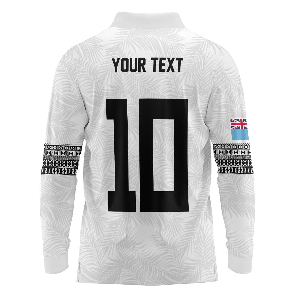 Custom Rugby Fiji Long Sleeve Polo Shirt Fijian Masi Tribal Sporty Style White Color - Polynesian Pride