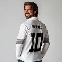 Custom Rugby Fiji Long Sleeve Polo Shirt Fijian Masi Tribal Sporty Style White Color - Polynesian Pride