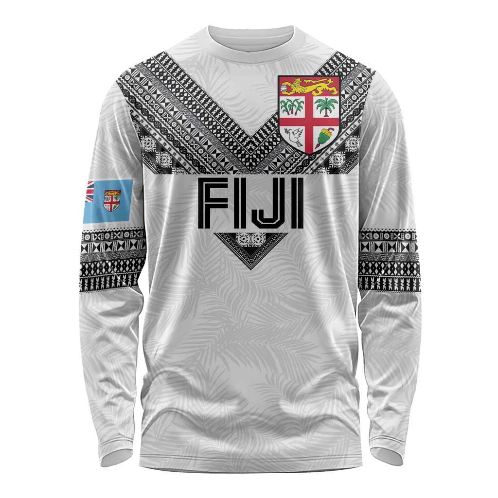 Custom Rugby Fiji Long Sleeve Shirt Fijian Masi Tribal Sporty Style White Color - Polynesian Pride