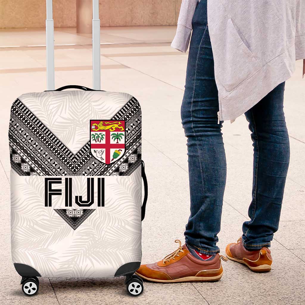 Rugby Fiji Luggage Cover Fijian Masi Tribal Sporty Style White Color - Polynesian Pride