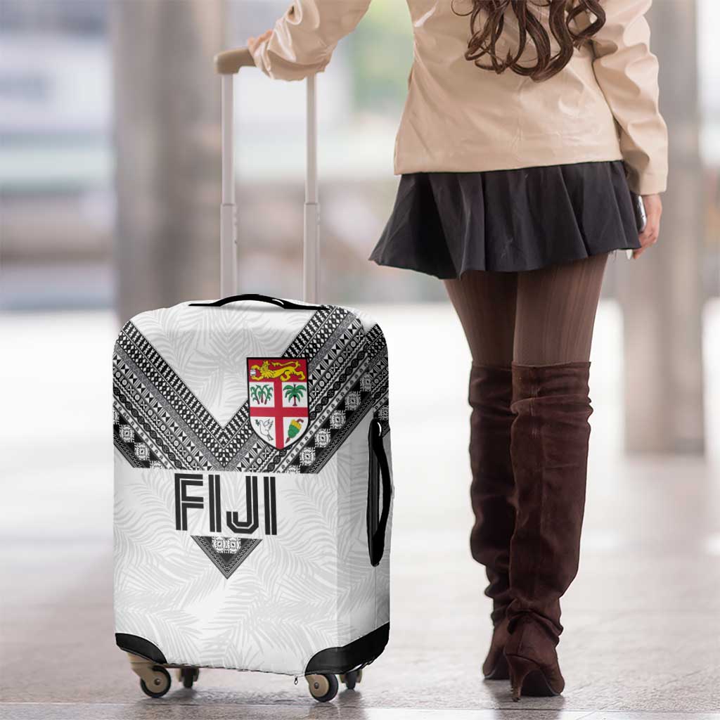 Rugby Fiji Luggage Cover Fijian Masi Tribal Sporty Style White Color - Polynesian Pride