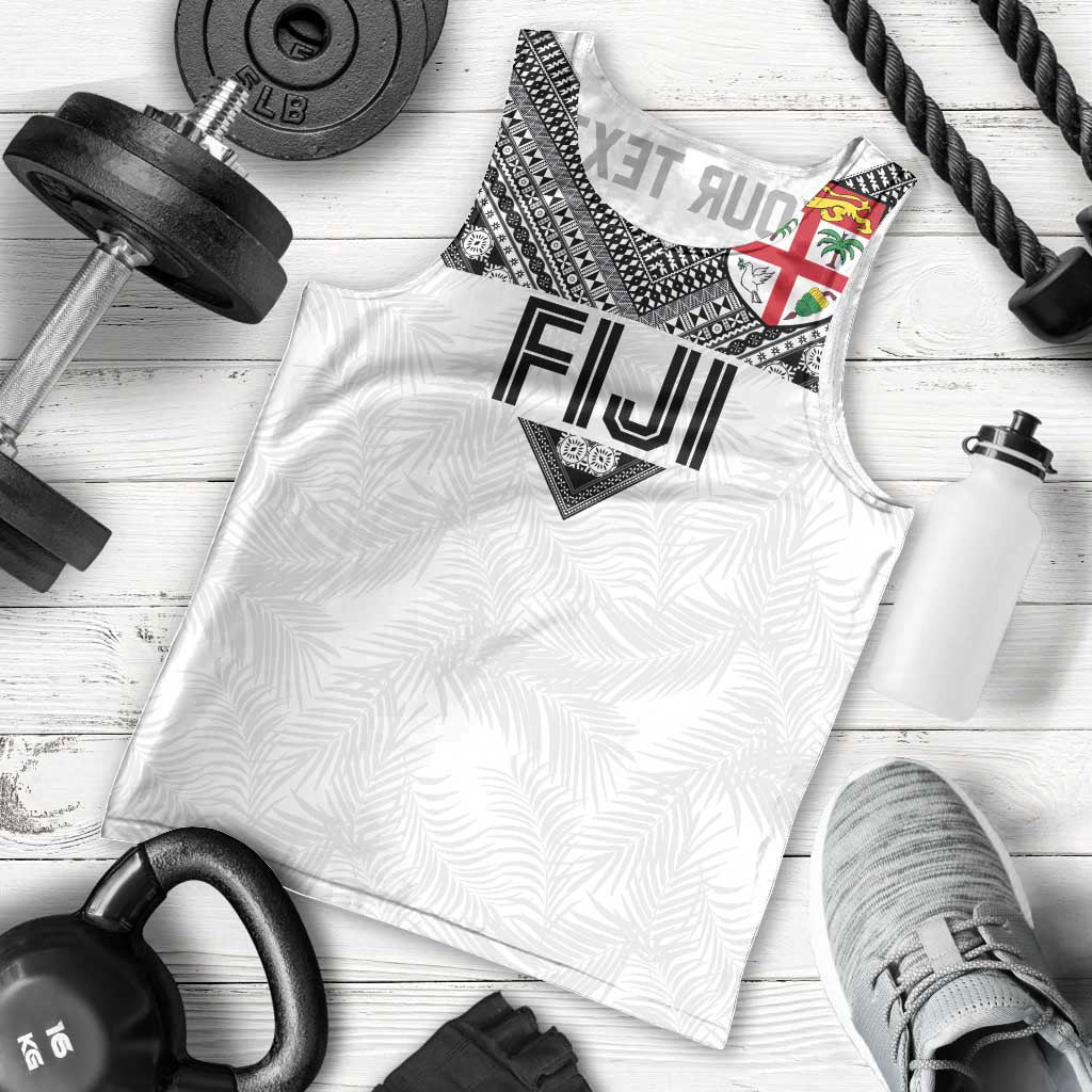 Custom Rugby Fiji Men Tank Top Fijian Masi Tribal Sporty Style White Color - Polynesian Pride