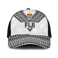 Rugby Fiji Mesh Trucker Cap Fijian Masi Tribal Sporty Style White Color - Polynesian Pride