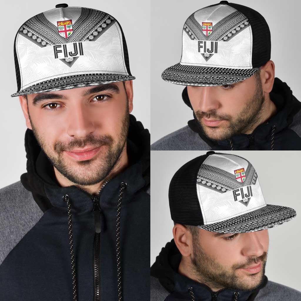 Rugby Fiji Mesh Trucker Cap Fijian Masi Tribal Sporty Style White Color - Polynesian Pride