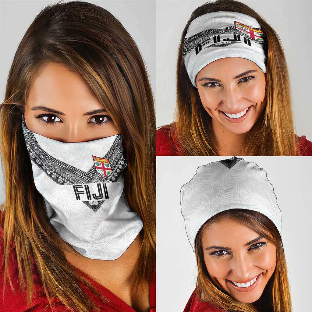 Rugby Fiji Neck Gaiter Fijian Masi Tribal Sporty Style White Color - Polynesian Pride