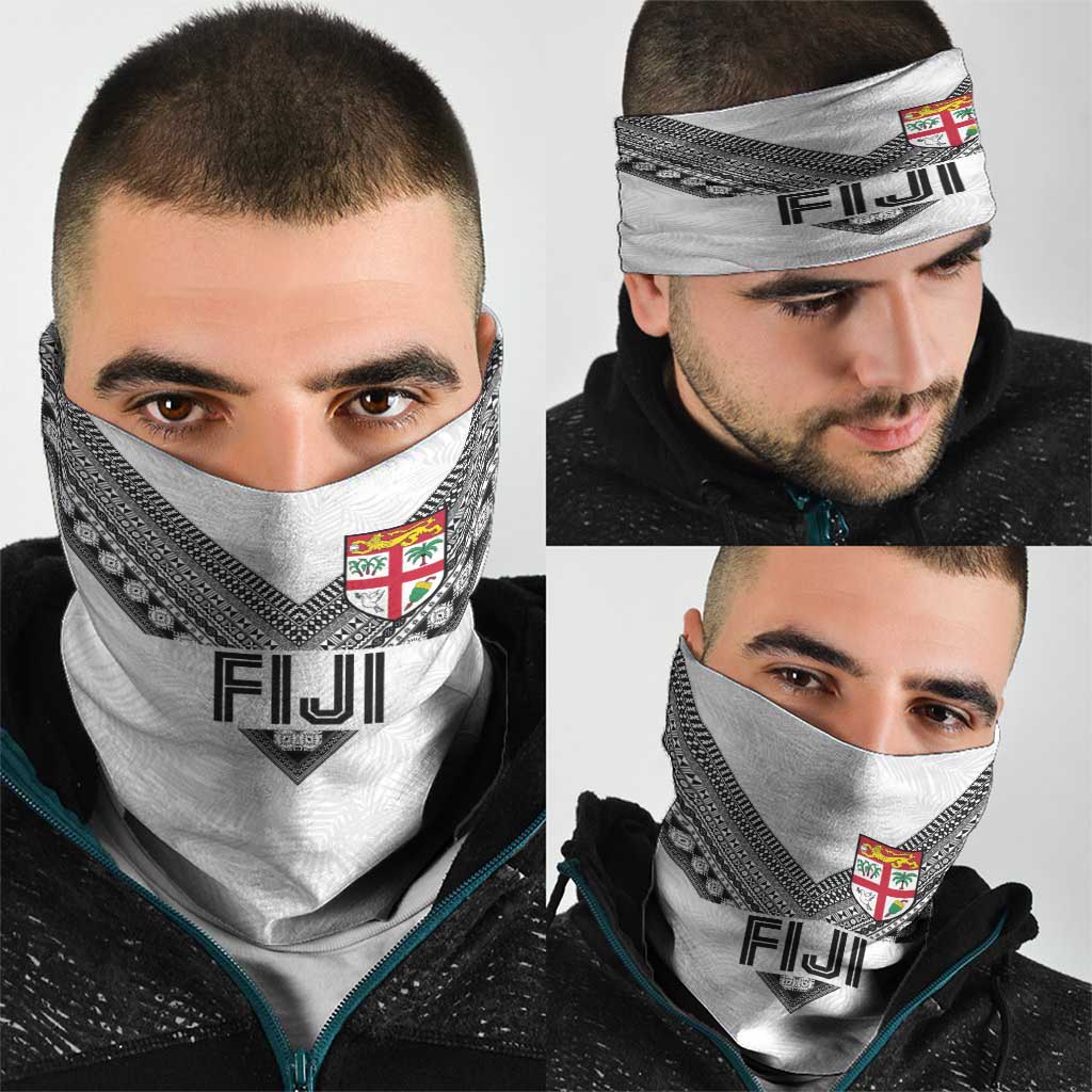 Rugby Fiji Neck Gaiter Fijian Masi Tribal Sporty Style White Color - Polynesian Pride