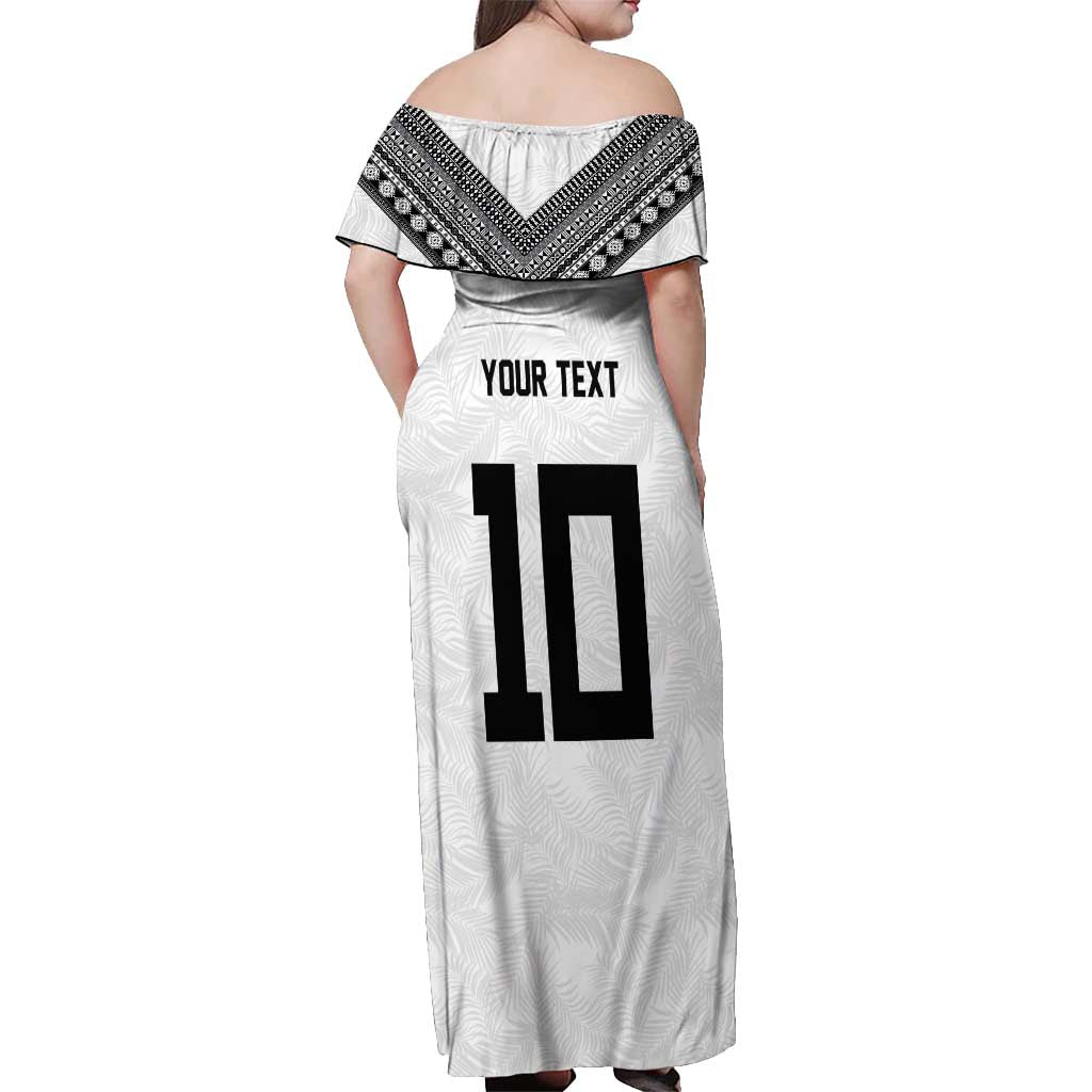Custom Rugby Fiji Off Shoulder Maxi Dress Fijian Masi Tribal Sporty Style White Color - Polynesian Pride