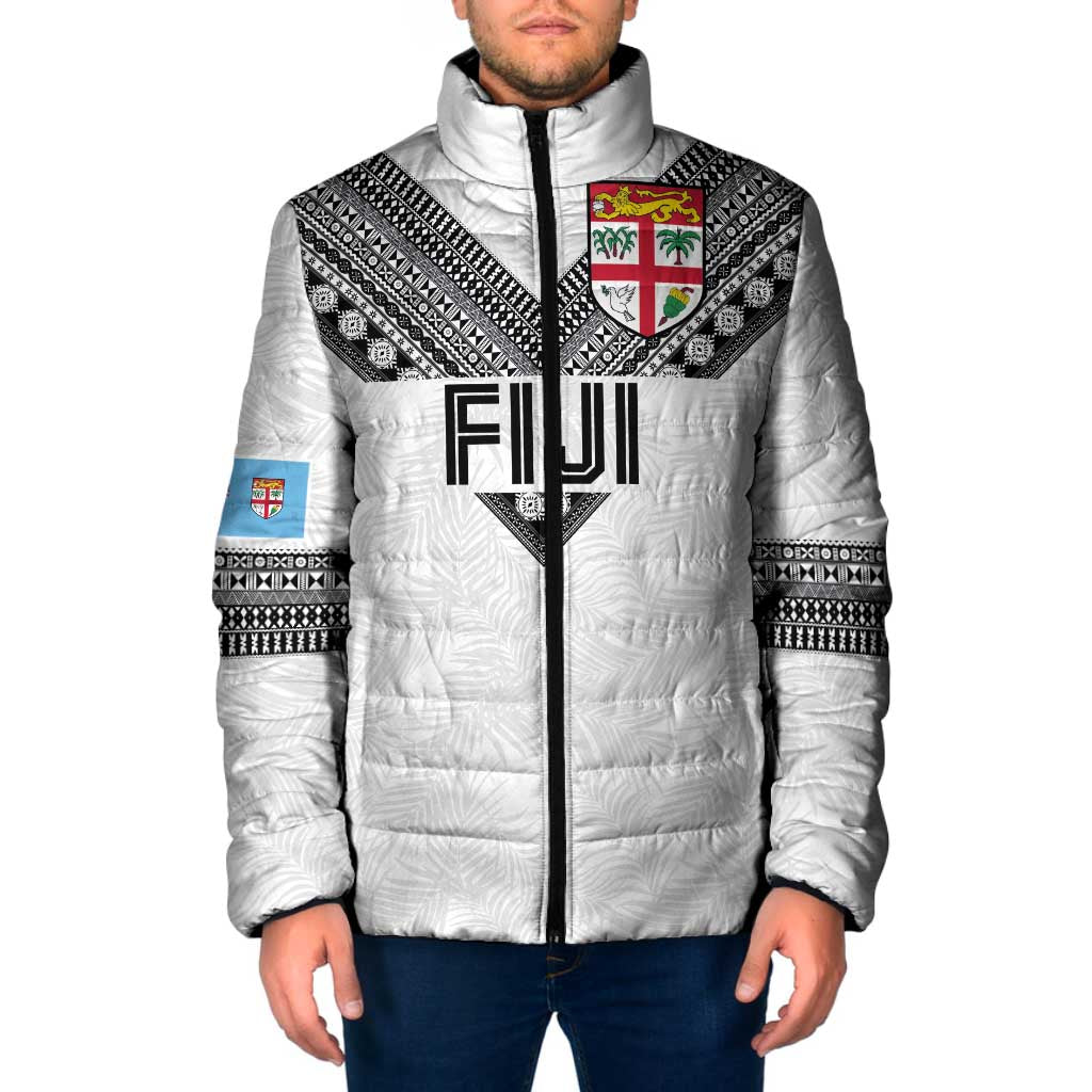 Custom Rugby Fiji Padded Jacket Fijian Masi Tribal Sporty Style White Color - Polynesian Pride