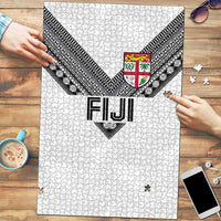 Rugby Fiji Puzzle Fijian Masi Tribal Sporty Style White Color - Polynesian Pride