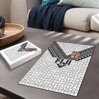 Rugby Fiji Puzzle Fijian Masi Tribal Sporty Style White Color - Polynesian Pride