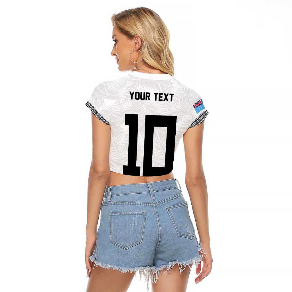 Custom Rugby Fiji Raglan Cropped T Shirt Fijian Masi Tribal Sporty Style White Color - Polynesian Pride