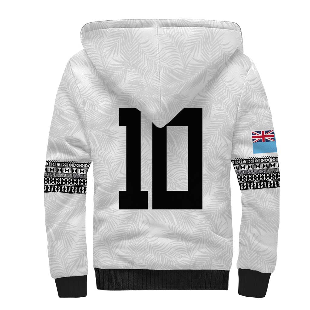 Custom Rugby Fiji Sherpa Hoodie Fijian Masi Tribal Sporty Style White Color - Polynesian Pride