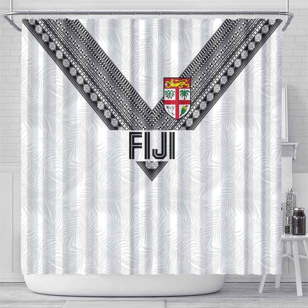 Rugby Fiji Shower Curtain Fijian Masi Tribal Sporty Style White Color - Polynesian Pride