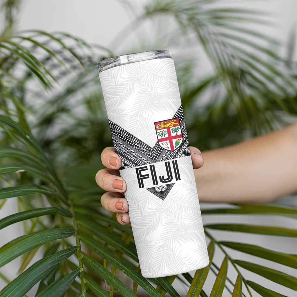 Custom Rugby Fiji Skinny Tumbler Fijian Masi Tribal Sporty Style White Color - Polynesian Pride
