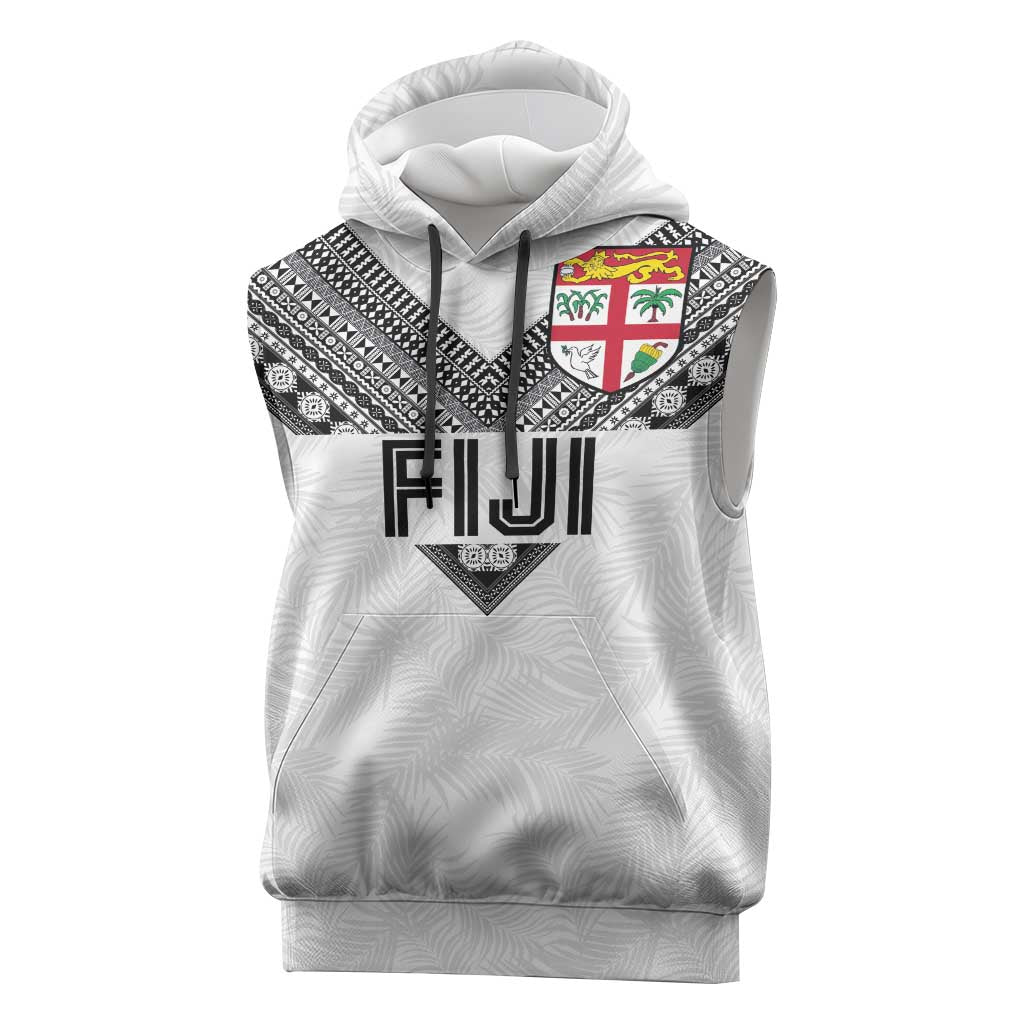 Custom Rugby Fiji Sleeveless Hoodie Fijian Masi Tribal Sporty Style White Color - Polynesian Pride