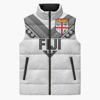 Custom Rugby Fiji Sleeveless Puffer Jacket Fijian Masi Tribal Sporty Style White Color - Polynesian Pride