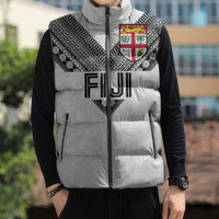 Custom Rugby Fiji Sleeveless Puffer Jacket Fijian Masi Tribal Sporty Style White Color - Polynesian Pride