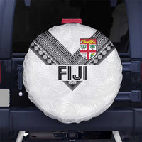 Rugby Fiji Spare Tire Cover Fijian Masi Tribal Sporty Style White Color - Polynesian Pride