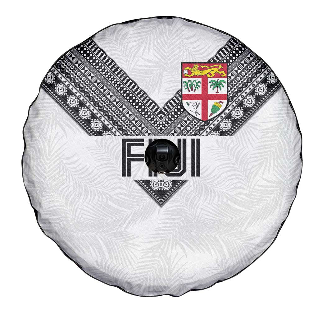 Rugby Fiji Spare Tire Cover Fijian Masi Tribal Sporty Style White Color - Polynesian Pride