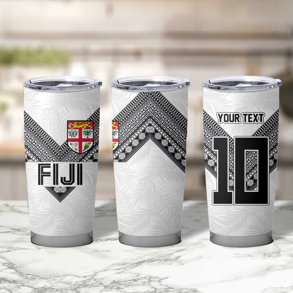 Custom Rugby Fiji Tumbler Cup Fijian Masi Tribal Sporty Style White Color - Polynesian Pride