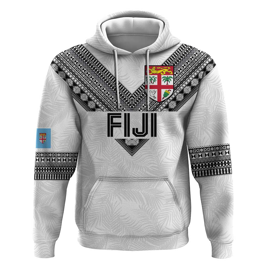Custom Rugby Fiji Zip Hoodie Fijian Masi Tribal Sporty Style White Color - Polynesian Pride