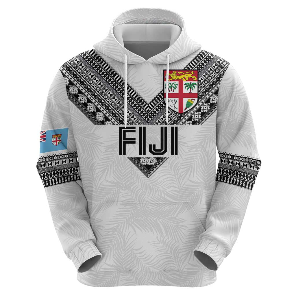 Custom Rugby Fiji Zip Hoodie Fijian Masi Tribal Sporty Style White Color - Polynesian Pride