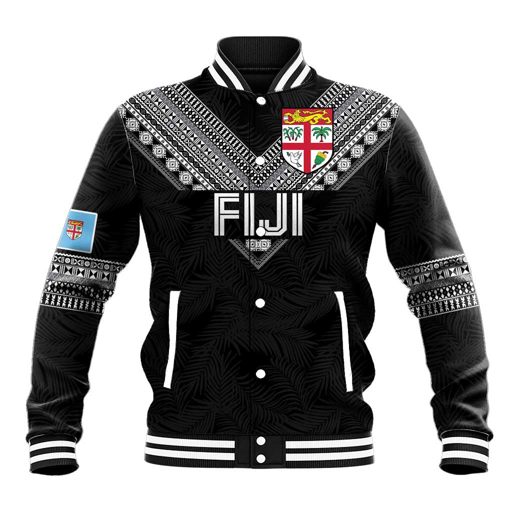 Custom Rugby Fiji Baseball Jacket Fijian Masi Tribal Sporty Style Black Color - Polynesian Pride