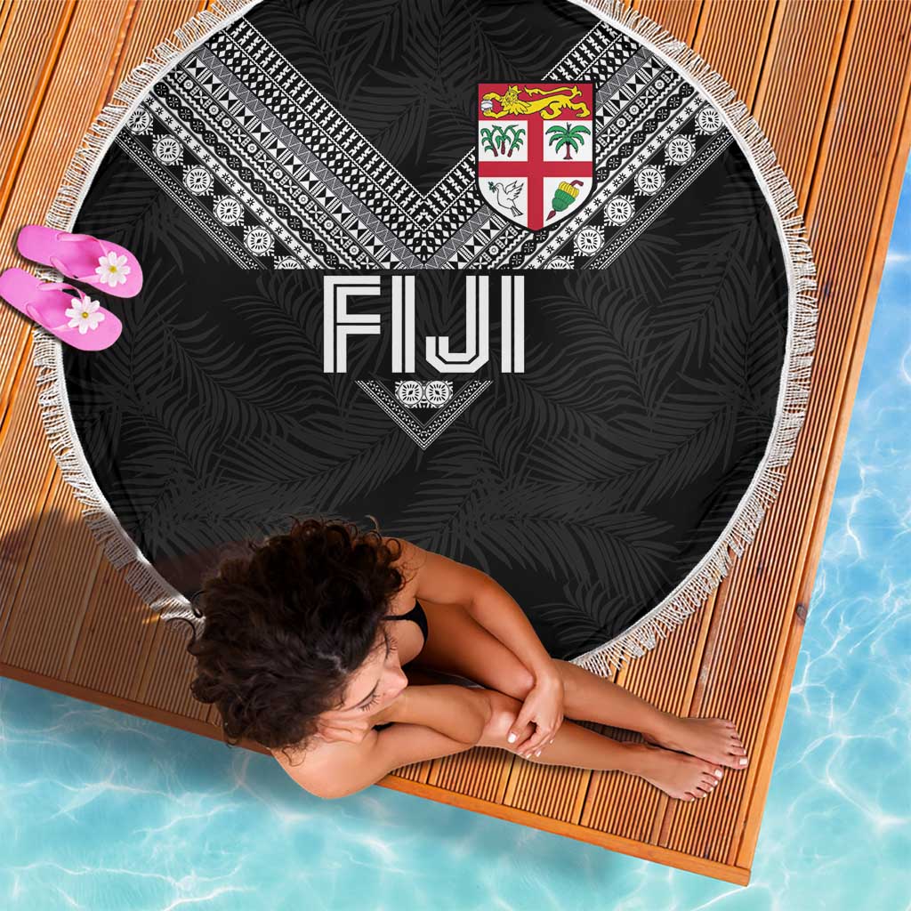 Rugby Fiji Beach Blanket Fijian Masi Tribal Sporty Style Black Color - Polynesian Pride