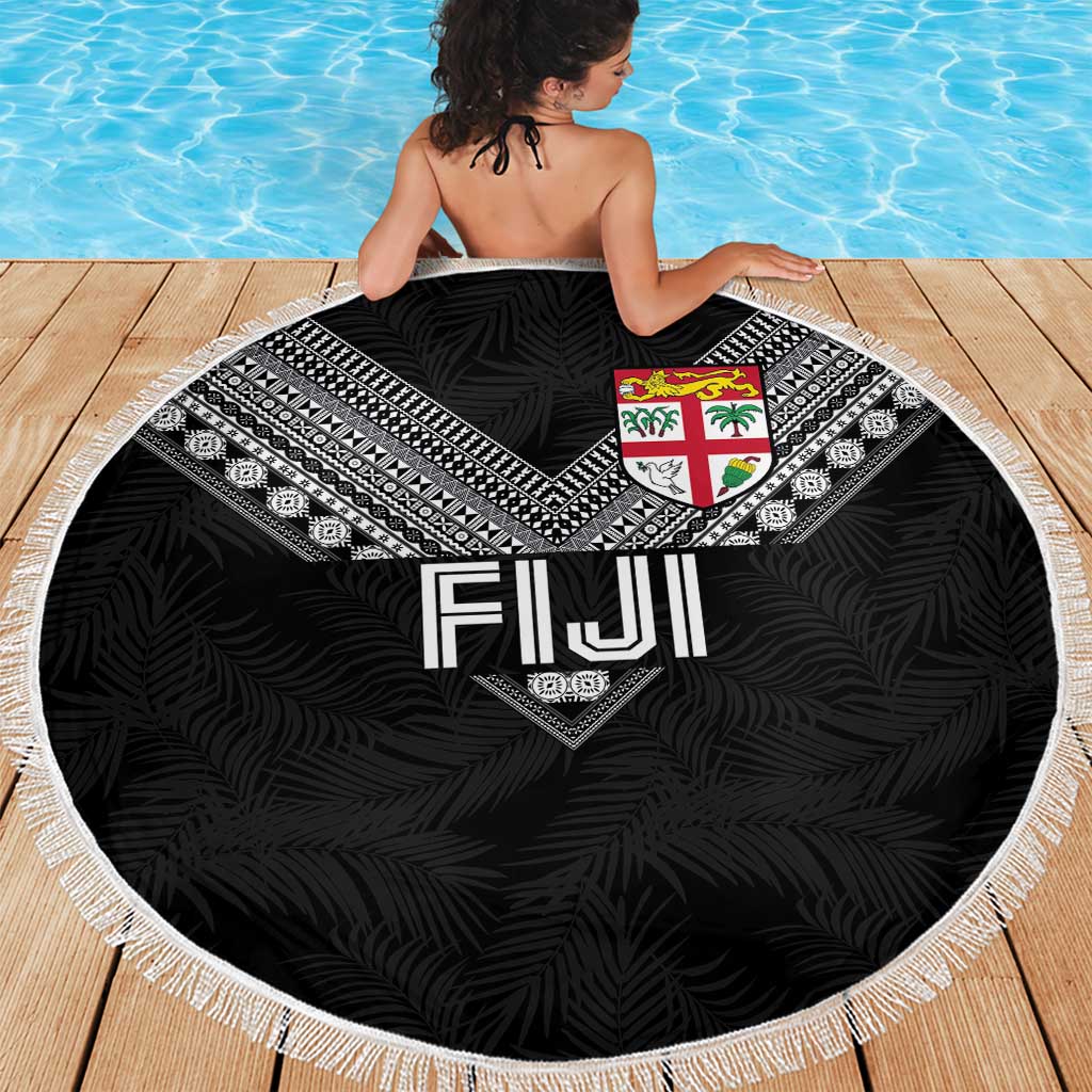 Rugby Fiji Beach Blanket Fijian Masi Tribal Sporty Style Black Color - Polynesian Pride