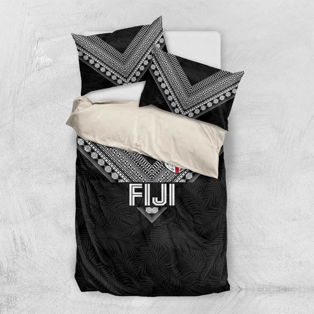 Rugby Fiji Bedding Set Fijian Masi Tribal Sporty Style Black Color - Polynesian Pride