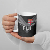 Custom Rugby Fiji Ceramic Mug Fijian Masi Tribal Sporty Style Black Color - Polynesian Pride