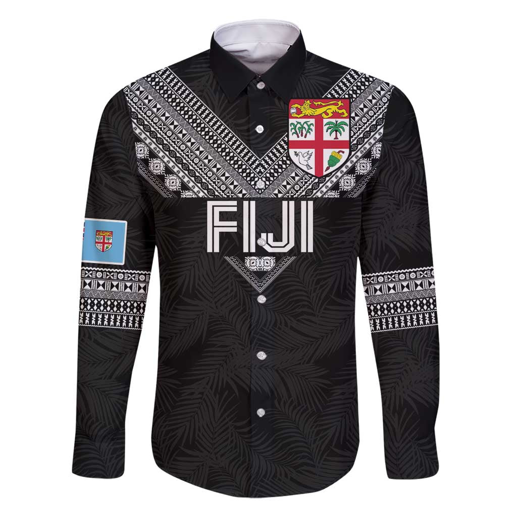Custom Rugby Fiji Family Matching Long Sleeve Bodycon Dress and Hawaiian Shirt Fijian Masi Tribal Sporty Style Black Color - Polynesian Pride