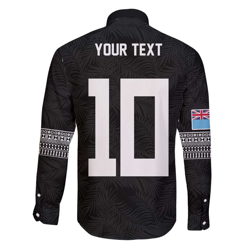 Custom Rugby Fiji Family Matching Long Sleeve Bodycon Dress and Hawaiian Shirt Fijian Masi Tribal Sporty Style Black Color - Polynesian Pride