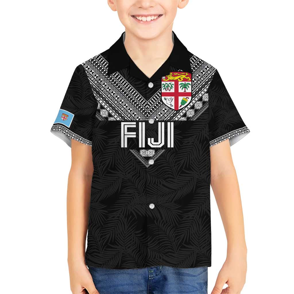 Custom Rugby Fiji Family Matching Off Shoulder Maxi Dress and Hawaiian Shirt Fijian Masi Tribal Sporty Style Black Color - Polynesian Pride