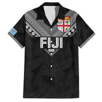 Custom Rugby Fiji Family Matching Off Shoulder Short Dress and Hawaiian Shirt Fijian Masi Tribal Sporty Style Black Color - Polynesian Pride