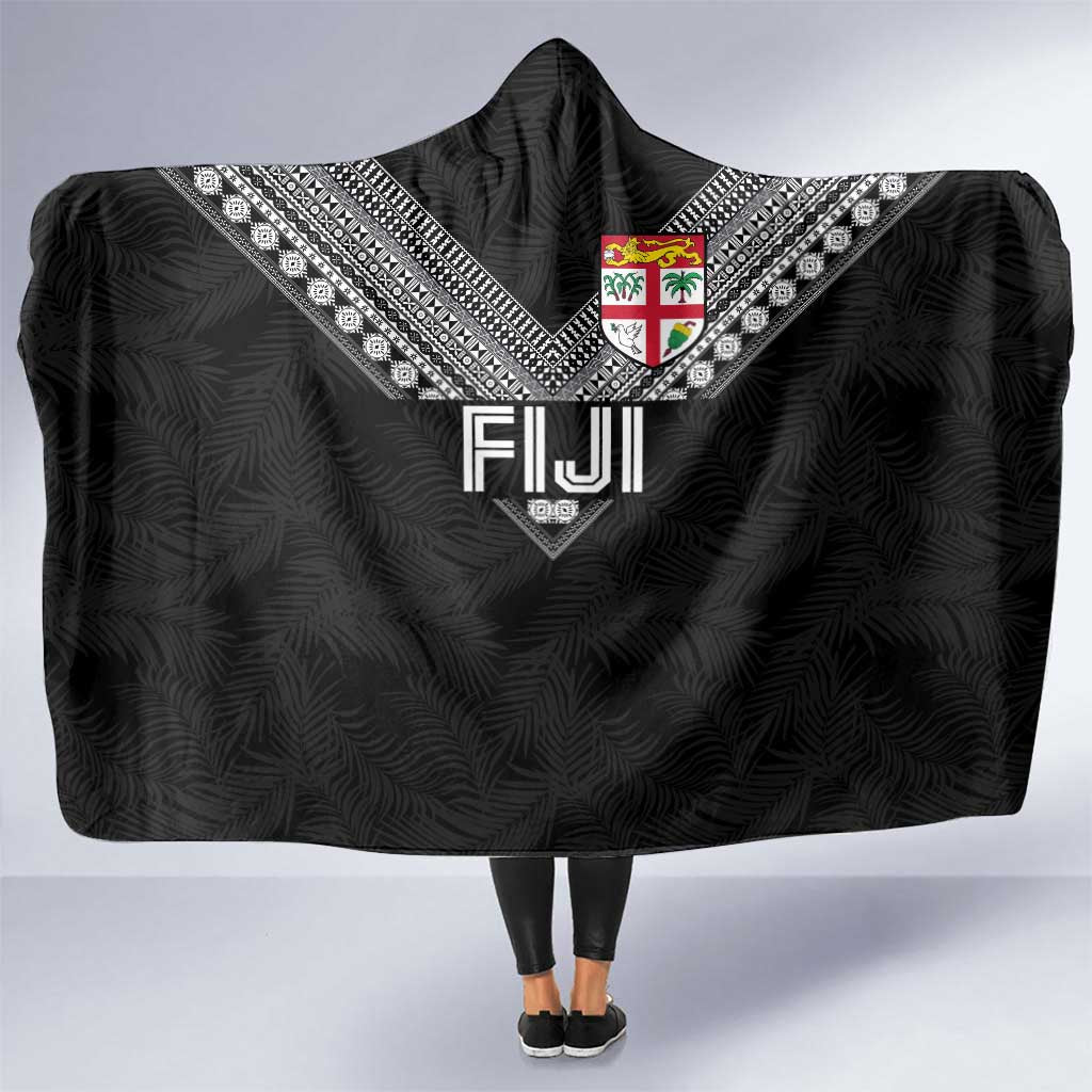 Rugby Fiji Hooded Blanket Fijian Masi Tribal Sporty Style Black Color - Polynesian Pride