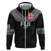 Custom Rugby Fiji Hoodie Fijian Masi Tribal Sporty Style Black Color - Polynesian Pride