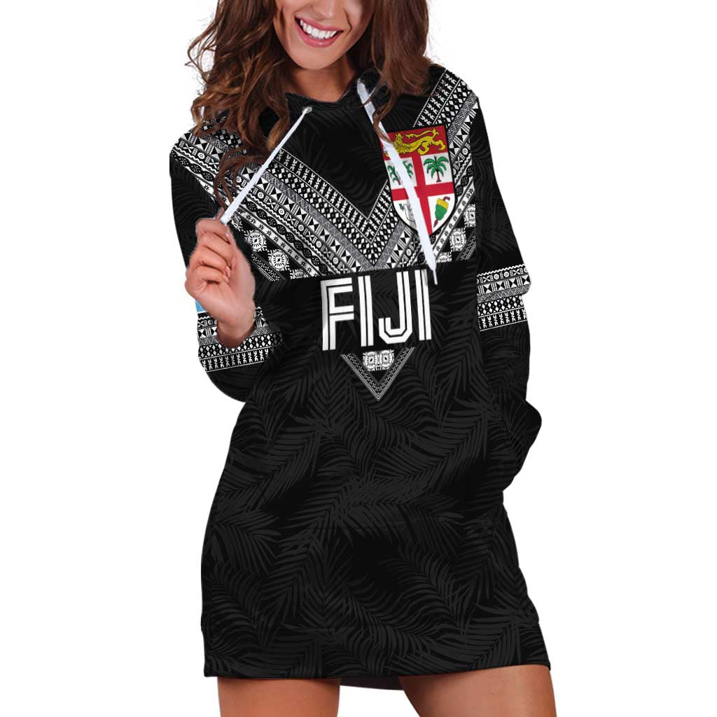 Custom Rugby Fiji Hoodie Dress Fijian Masi Tribal Sporty Style Black Color - Polynesian Pride