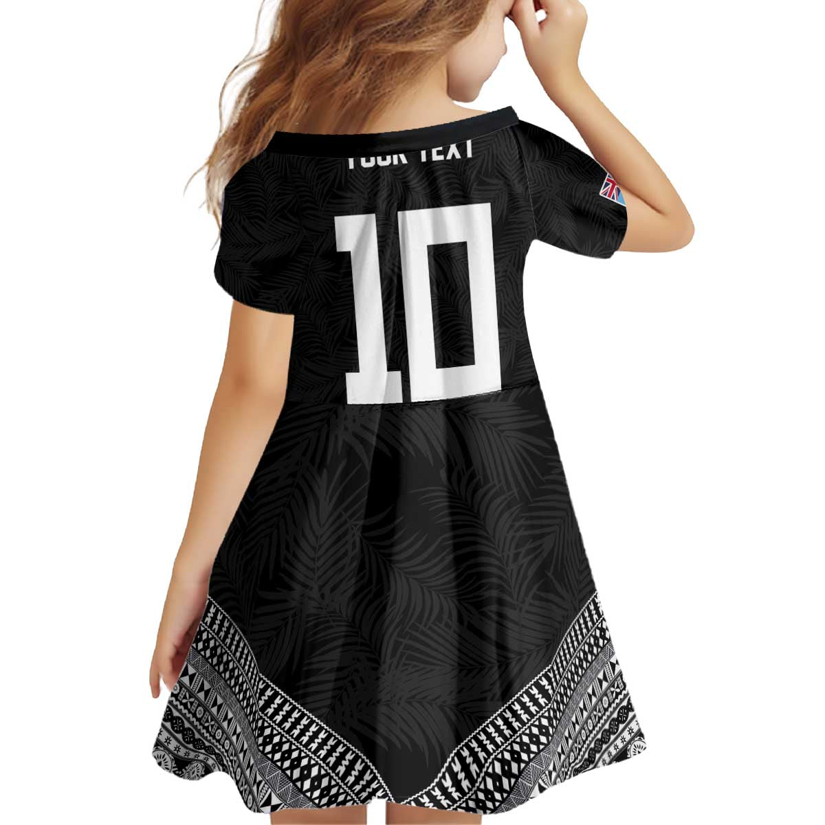 Custom Rugby Fiji Kid Short Sleeve Dress Fijian Masi Tribal Sporty Style Black Color - Polynesian Pride