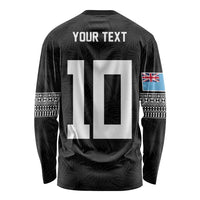Custom Rugby Fiji Long Sleeve Shirt Fijian Masi Tribal Sporty Style Black Color - Polynesian Pride
